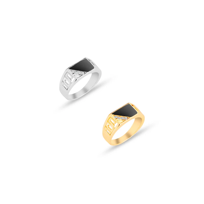 New Fashion Classic Gold Silver Color Rhinestone Men Ring Black Enamel Male Finger Rings Best Selling | Украшения и аксессуары