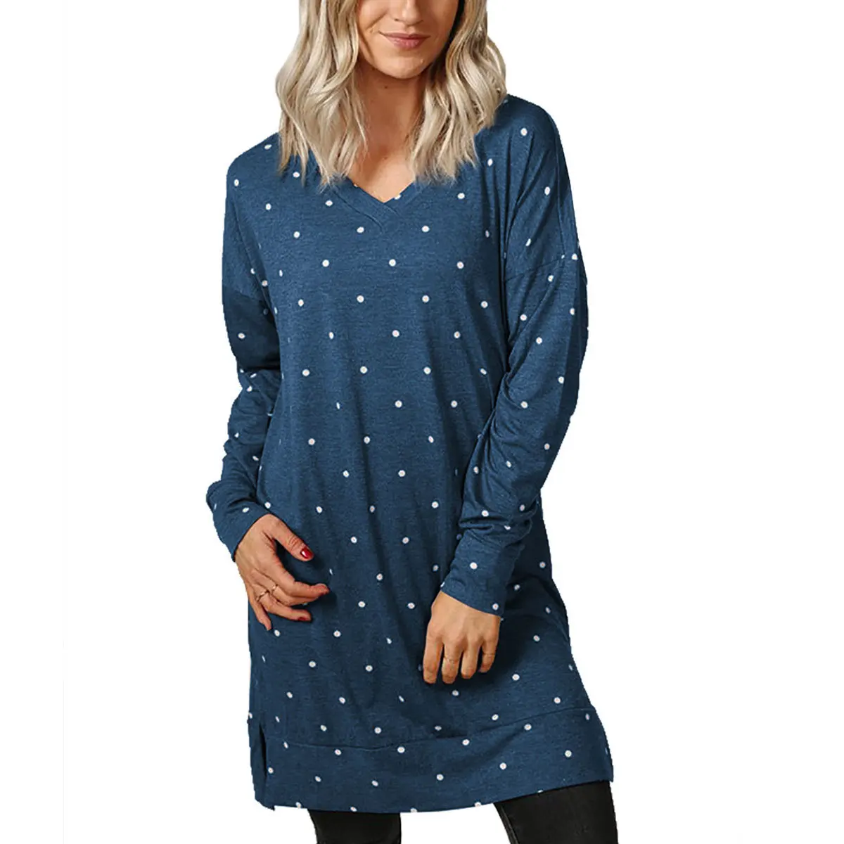 

2019 новая женская одежда Взрывные модели с v-образным вырезом Повседневная Свободная с длинными рукавами волна жен. футболка с длинными рука...