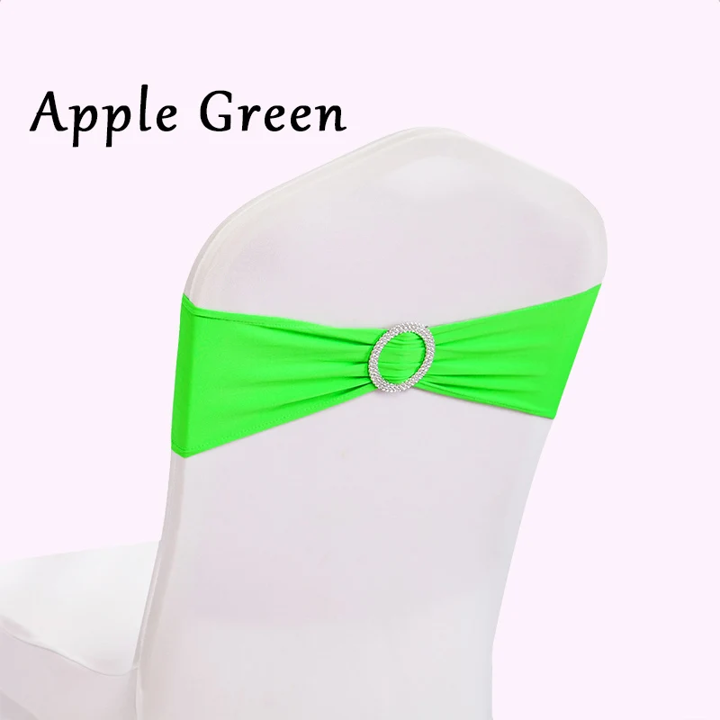 Apple Green 50 шт./лот ленты из спандекса на стулья группа 15x35 см свадебное украшение для стульев Луки лайкра повязка на стул с круглой пряжкой - Цвет: Apple Green