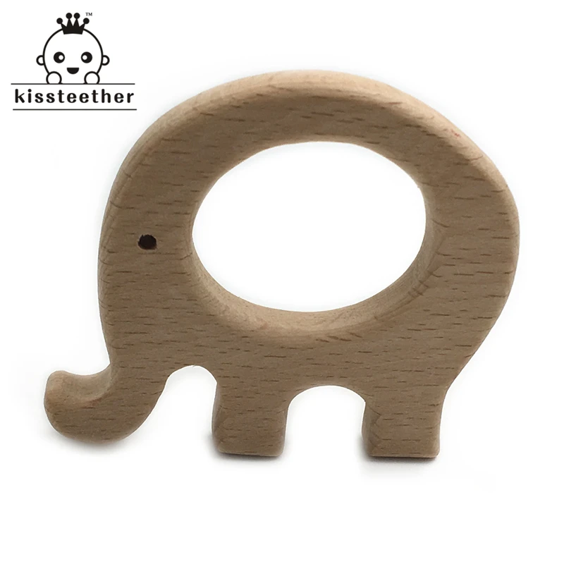 50pc DIY Wood Personalized Pendent Organic Beech Wooden Elephant Natural Handmade Baby Wooden Teether For Baby Teething Nursing