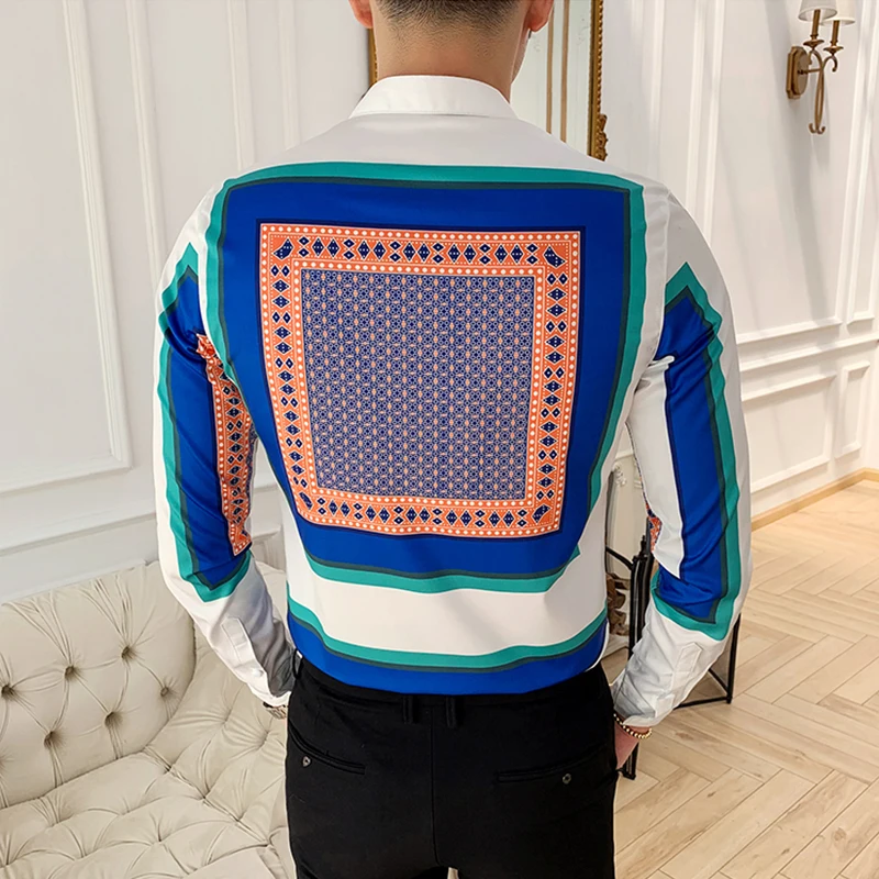 Мужская приталенная рубашка Camisa Xadrez модная брендовая с длинным рукавом и принтом