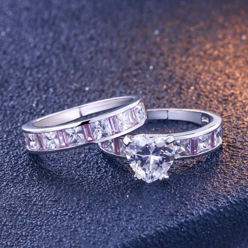TONGLiN 2pcs/lot 925 Sterling Silver Double Rings Set Engagement Cubic Zirconia Ring For Women Female Ladies Lover Party Wedding | Украшения