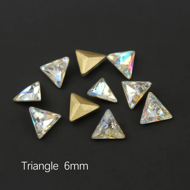Triangle 6mm 30/100 шт. Pointback Красочные AB ногтей Стразы для украшения для ногтей с украшением в виде кристаллов Стекло камень маникюра 3D блестящими стразами драгоценный камень - Цвет: Triangle 6mm