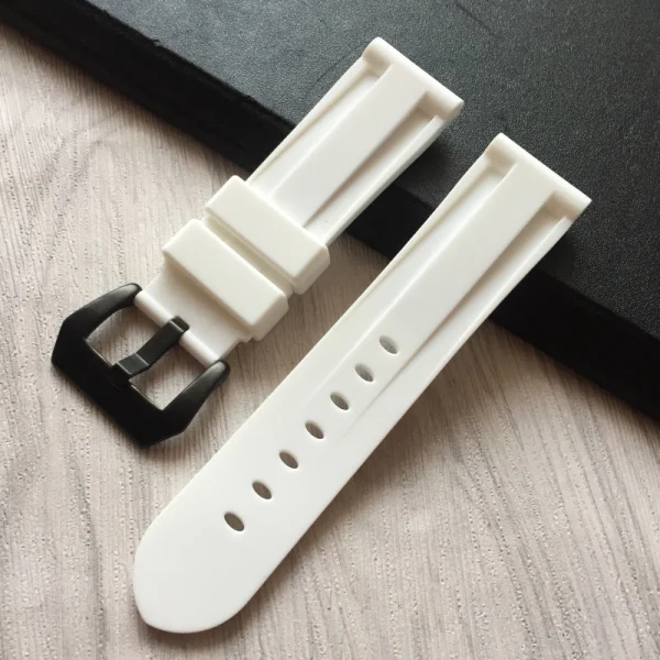 white black buckle Резиновый ремешок 24 мм черный синий водонепроницаемый силиконовый резиновый ремешок для часов Ремешок Для Panerai С PAM Man аксессуары инструмент - Цвет ремешка: white black buckle