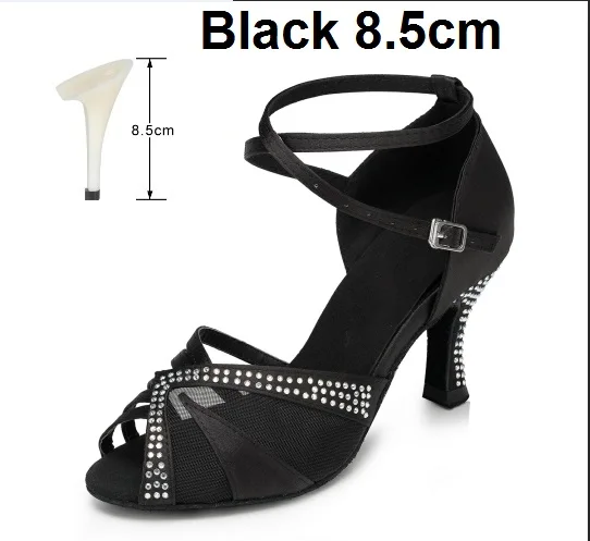 Black 8.5cm Женская обувь для бальных танцев, латинских танцев, черная обувь для сальсы, танго, Бачата, танцевальная обувь, каблук 6/7. 5/8. 5 см, замшевая подошва, VA45 - Цвет: Black 8.5cm