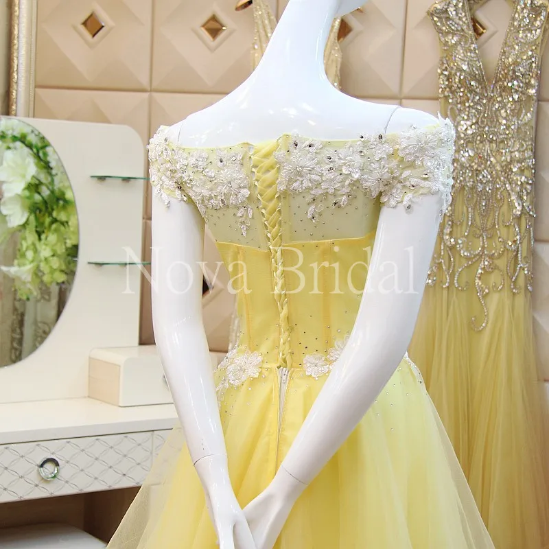 Женское вечернее платье трапеция из тюля на заказ желтого цвета модель 2020