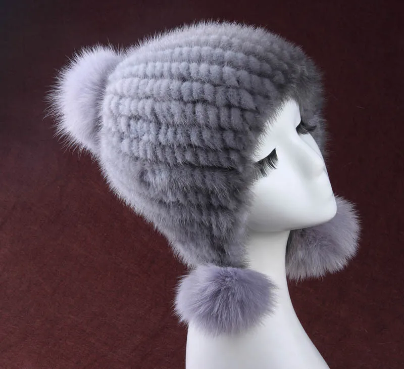 Женская шапка из меха норки с помпоном лисьего зимняя ушанка новые Брендовые