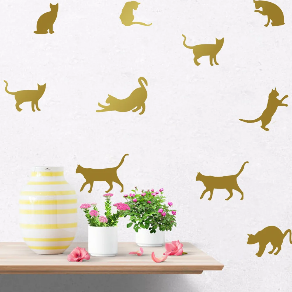 Различные цвета 9 шт./компл. мини-стиль стикер на стену с кошкой виниловые детские