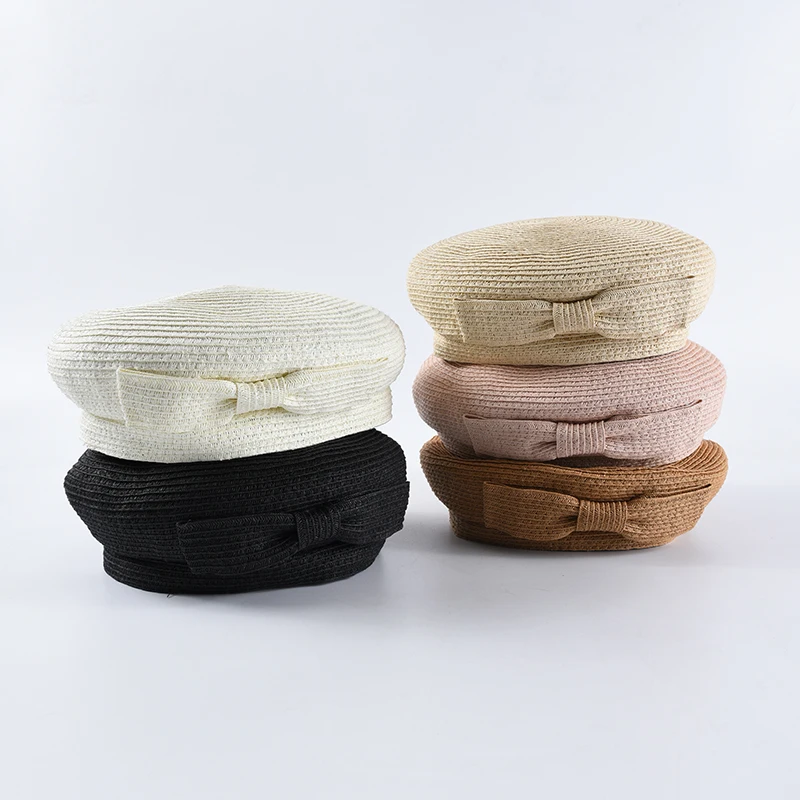 Женские береты с бантом повседневные однотонные бумажные на весну и лето 2019 |