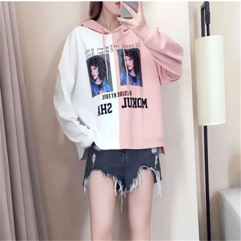 Новинка осени 2018 женские толстовки с капюшоном повседневные топы принтом