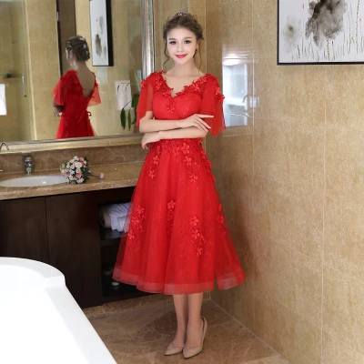 Robe de soiree тонкое вечернее платье трапециевидной формы длиной до середины икры, торжественное вечернее платье, vestido de festa, платья для выпускного вечера, 3 цвета - Цвет: red