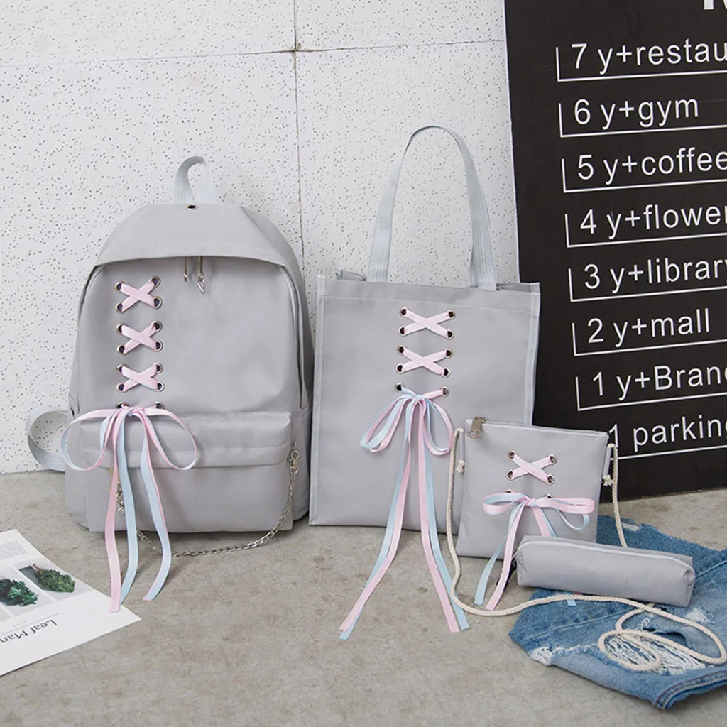 Женский холщовый комплект из 4 предметов рюкзак на цепочке для девушек сумка