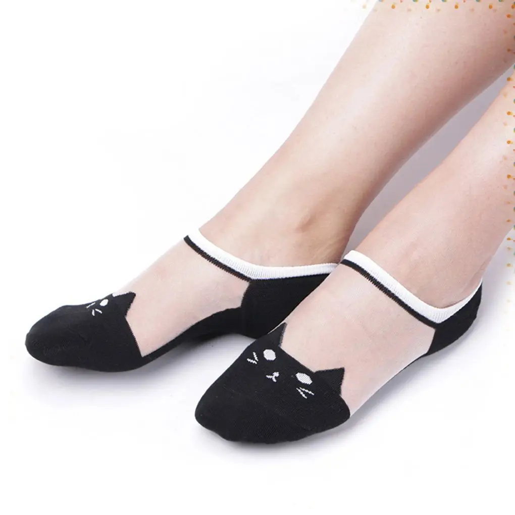 Женские ультратонкие прозрачные носки Шелковые Носки с рисунком кошки кота и