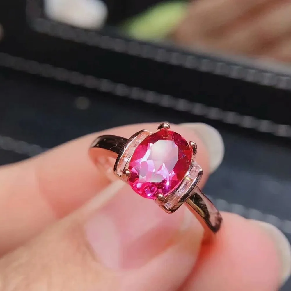 

shilovem 925 silver sterling rings natural topaz pink woman open trendy fine Jewelry new gift 6*8 jcj0608001agfb