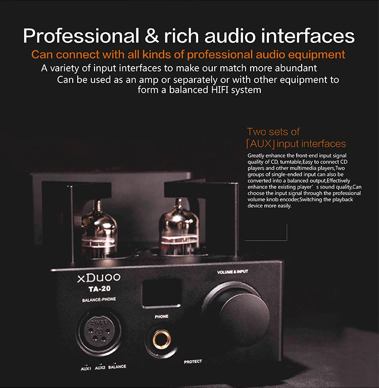 XDUOO TA-20 12AU7 HIFI аудио Высокая производительность сбалансированная труба стерео усилитель для наушников классический 12Au7