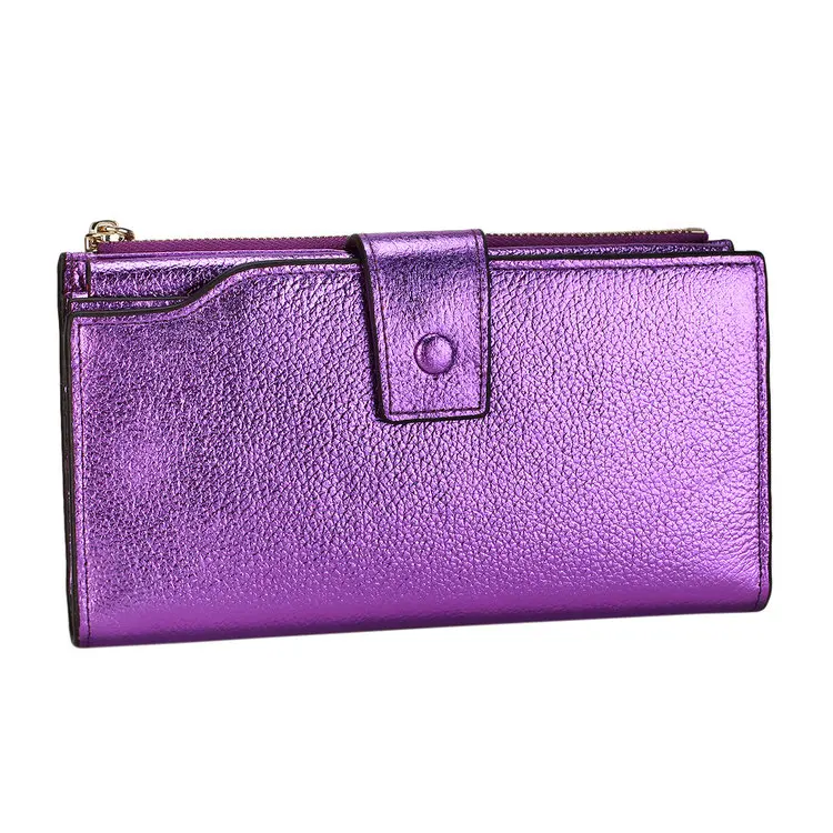 violet ITSLIFE цвет для женщин из натуральной кожи RFID Блокировка функциональный кошелек Винтаж длинный блеск держатель для карт молния портмоне iPhone - Цвет: violet