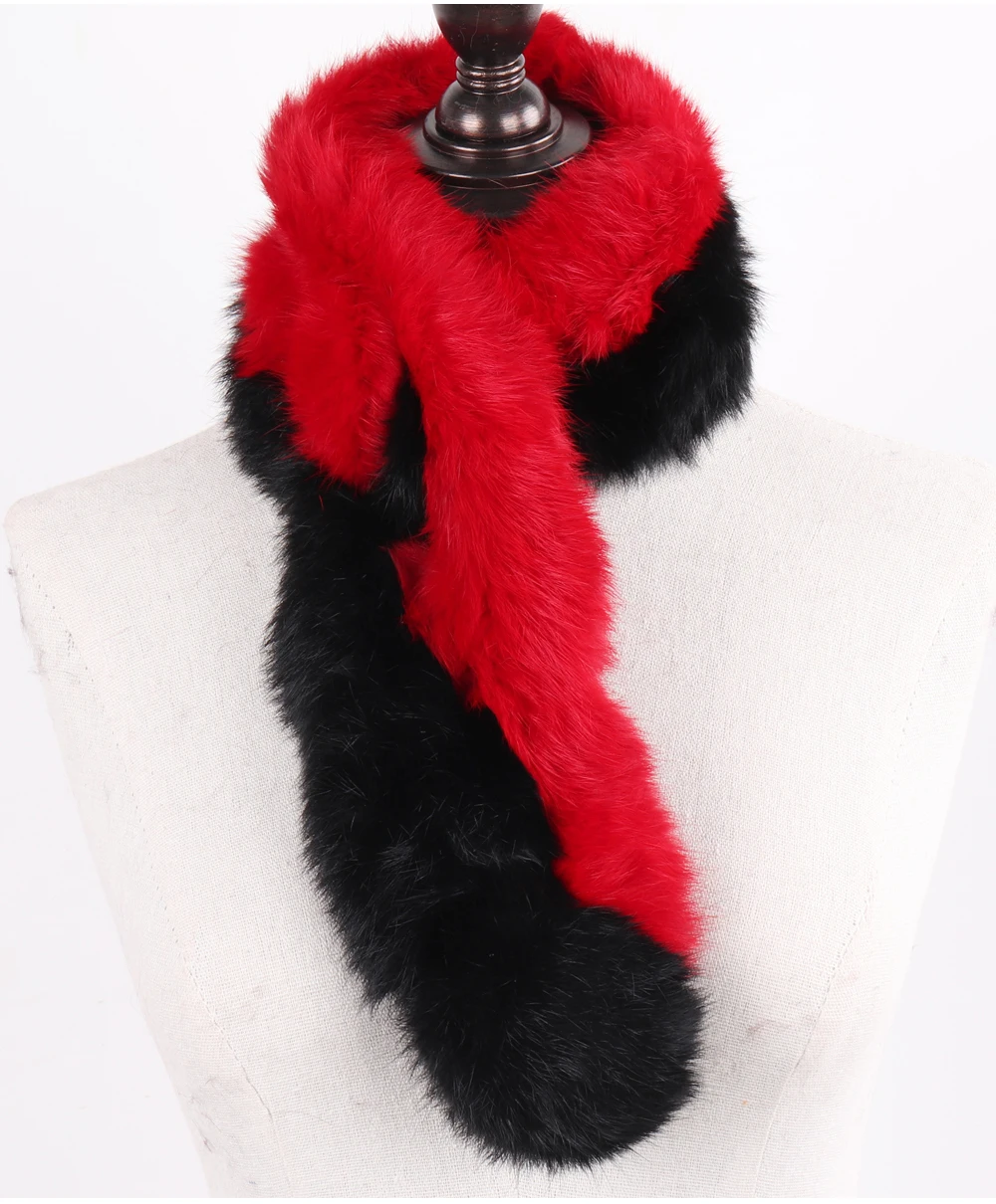 New Lady Real Natural Rabbit Fur Scarf Women Winter Fashion Knitted Rabbit Fur Muffler Natural Soft Warm Real Rabbit Fur Scarves