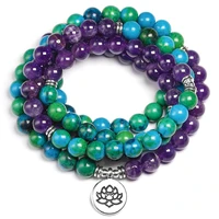 natural amethyst 8mm stone chrysocolla beads healing bracelet 108 mala prayer yoga strand bracelets women men jewelry