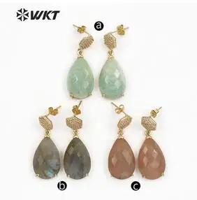 MIX(send randomly) WT-E479 серьги-капли из камня WKT амазонита/Лабрадорита/циркония, ограненные капли с шестигранной шпилькой - Окраска металла: MIX(send randomly)