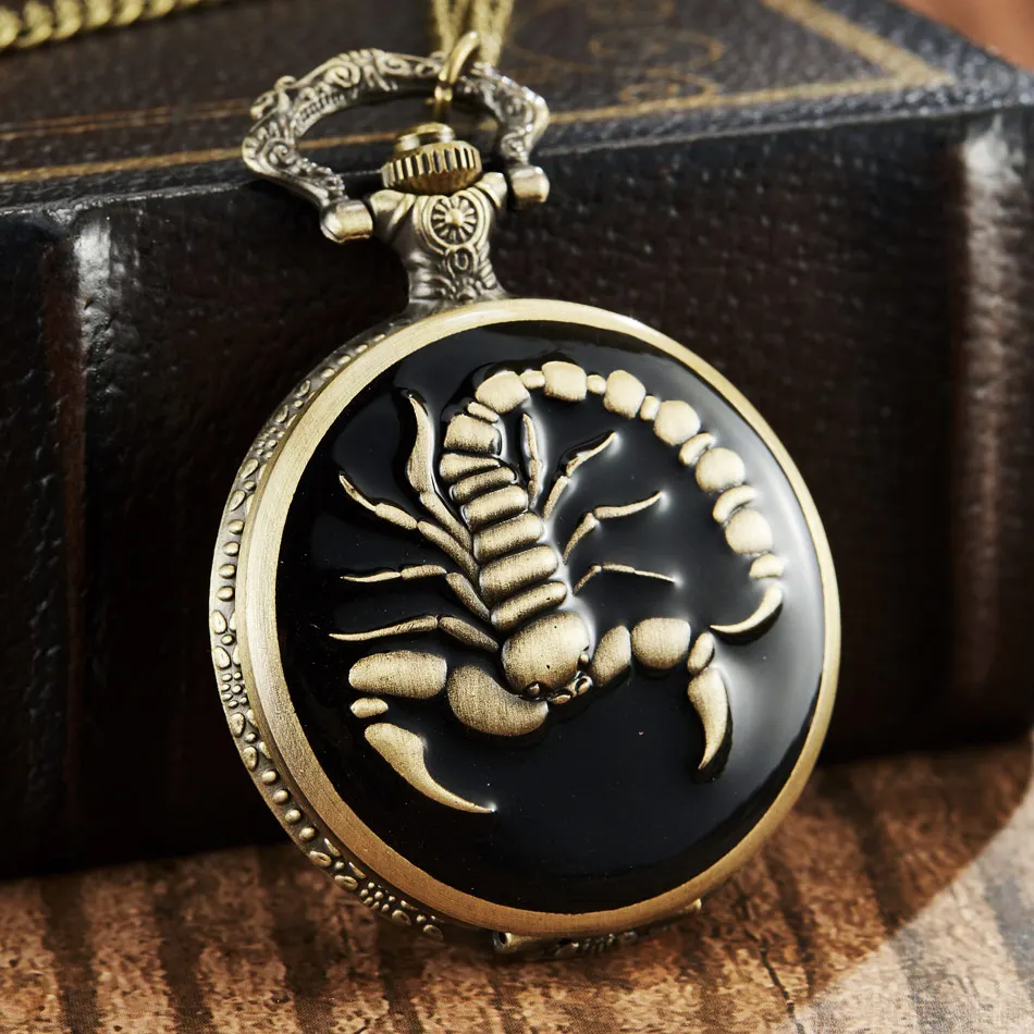 scorpion Винтажные очаровательные модные унисекс Орел паук-Скорпион кварцевые стимпанк карманные часы для женщин мужчин ожерелье кулон с цепочкой подарки - Цвет: scorpion