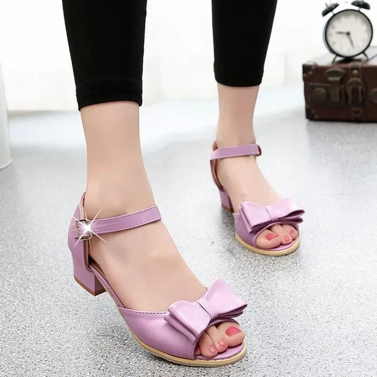 Для женщин сладкий лук подвеска босоножки на высоком каблуке женские толстый