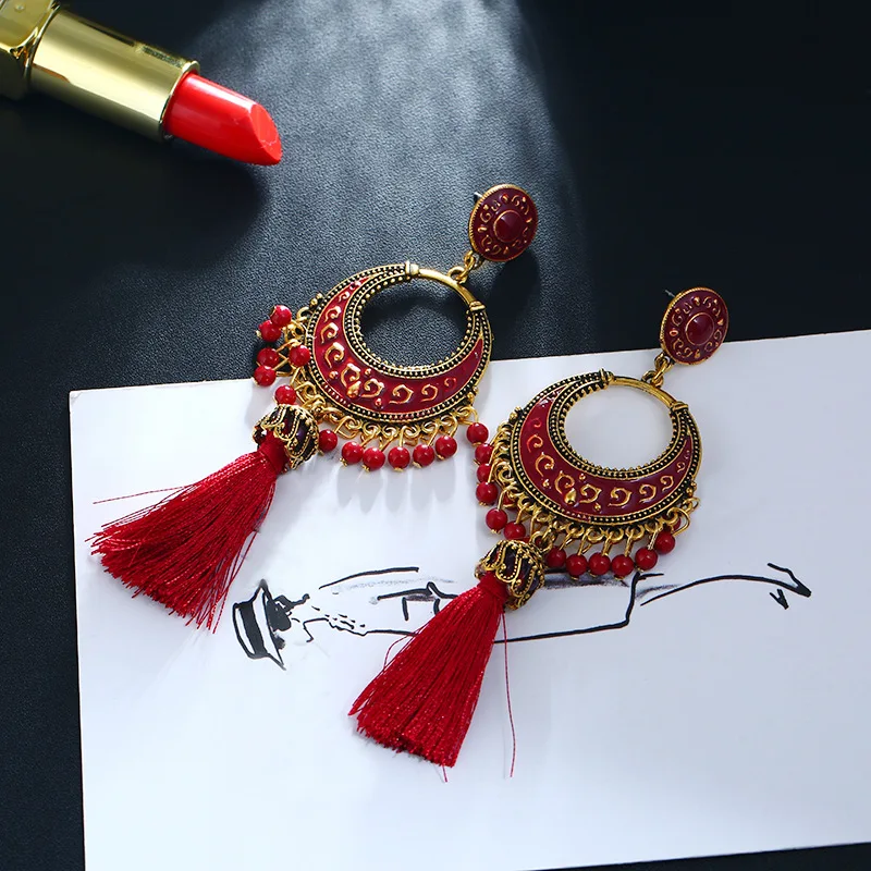 Женские серьги с кисточками Boho винтажные Винтажные подвески в форме капли