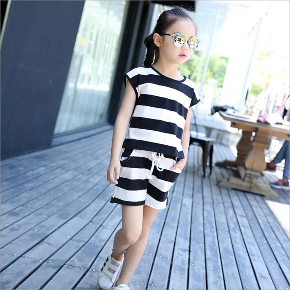 Комплект одежды для девочек подростков рубашка в полоску и брюки повседневный