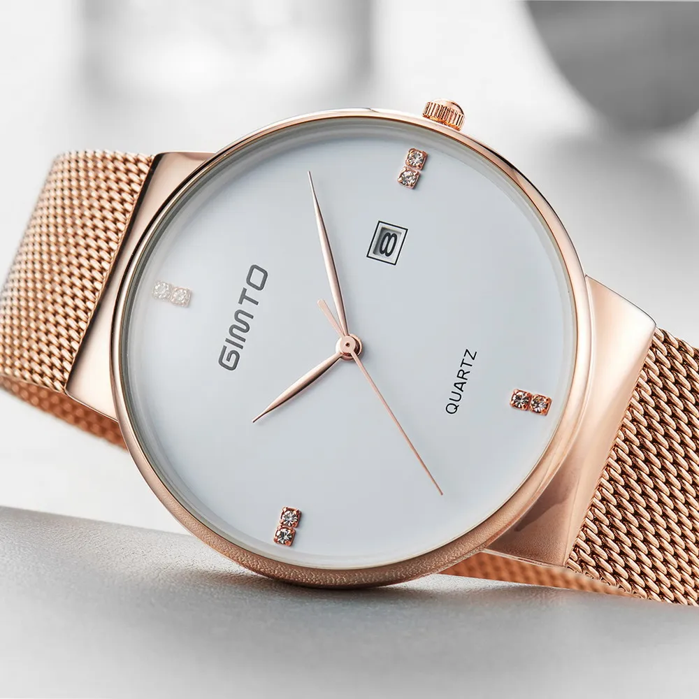 2019 Мужские кварцевые часы из нержавеющей стали браслет для часов в сетку GIMTO