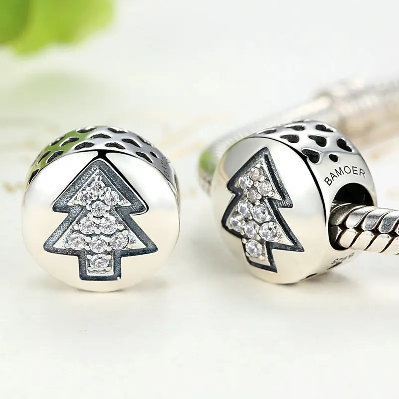 Стерлингового Серебра 925 Рождественская Елка Ясно CZ Шарм Бисер Fit Original Pandora