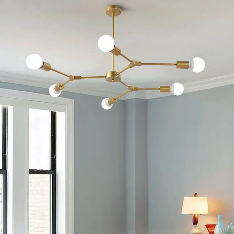 Скандинавский Золотой Железный светодиодный подвесной светильник в сдержанном