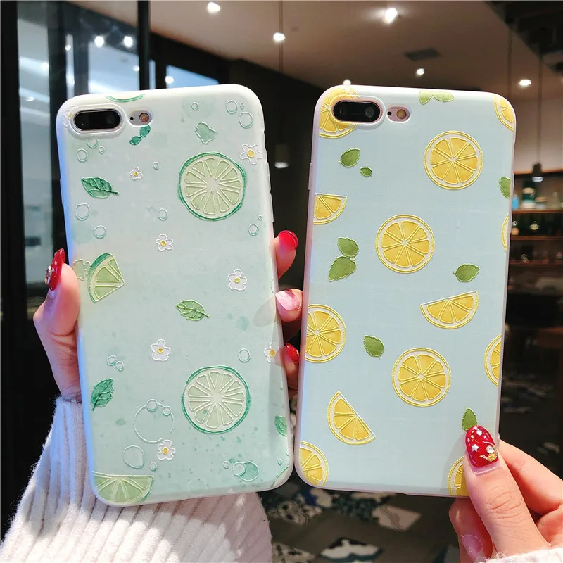 Fashion Cool Sumer 3D Lemon Fruit Design Patterned Soft TPU Frame Case for iphone8 7 6 6S PLUS X 5S 5 SE |