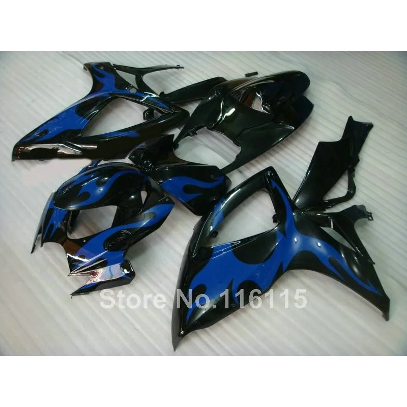 Пригодный для SUZUKI GSX-R 600 750 обтекатель комплект K6 K7 2006 2007 мотоцикл части GSX-R600 GSX-R750 06 07 синий пламя черный ярмарка