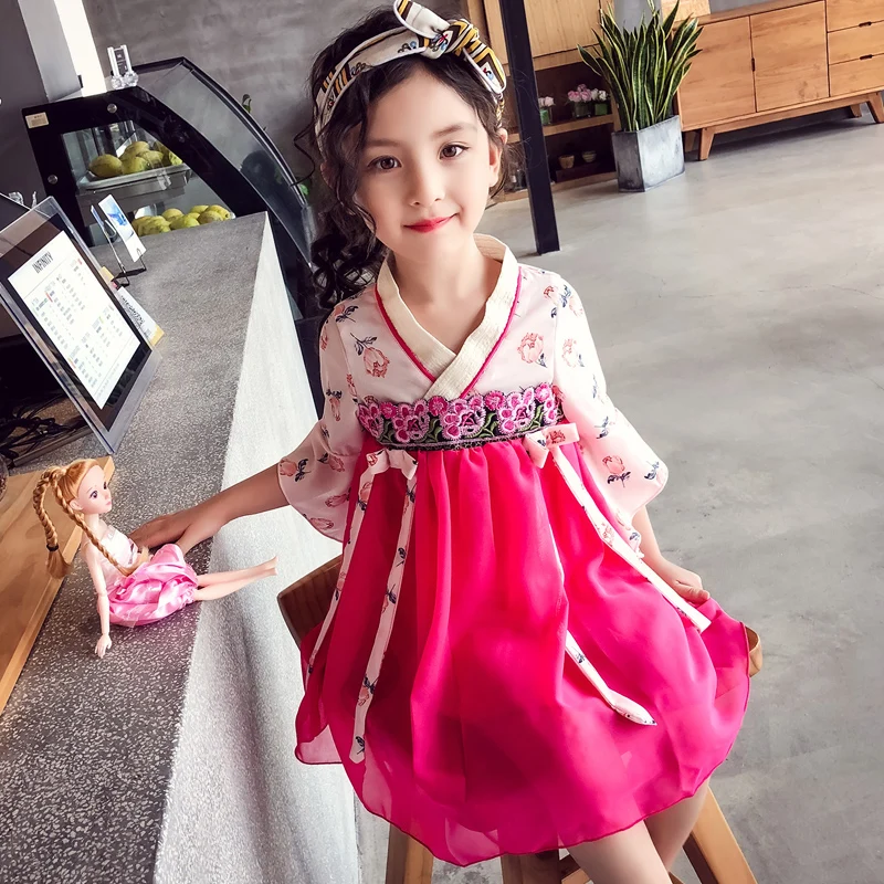 Hanfu/платье для девочек детская одежда сцены китайское Старинное платье