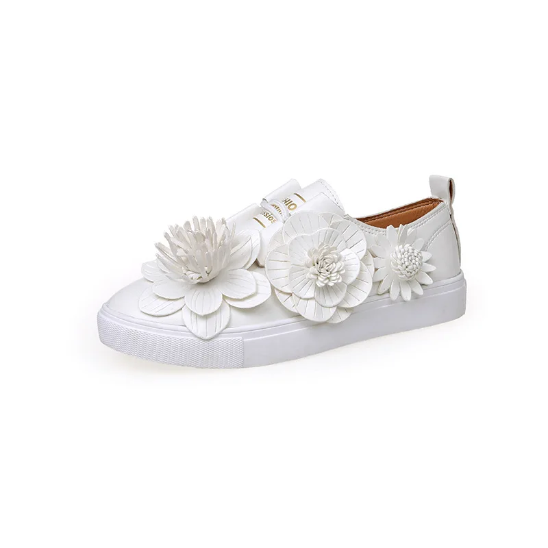 CHAISHOU 2019 Women's Spring New round head PU lace-up flower casual shoes platform small white student sports B-297 | Обувь