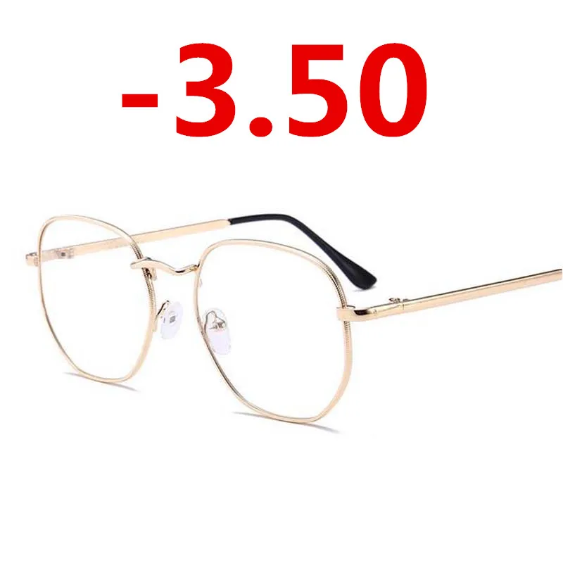 Gold Myopia-350 Оправа для очков из сплава, женские негабаритные очки для близорукости, женские винтажные очки для близорукости-1,0-1,5-2,0-2,5-3,0-3,5-4,0 - Цвет оправы: Gold Myopia-350