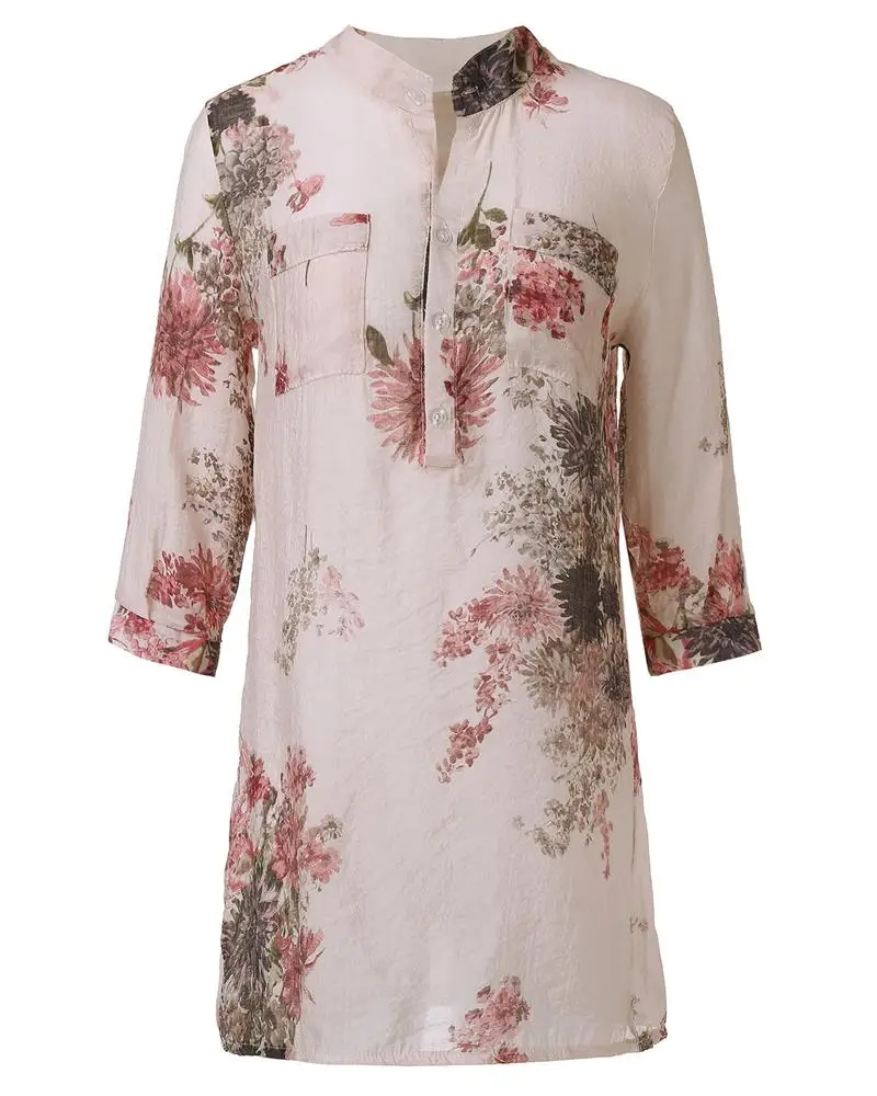 Женские Длинные Блузки топы новинка 2016 повседневные льняные рубашки с цветочным