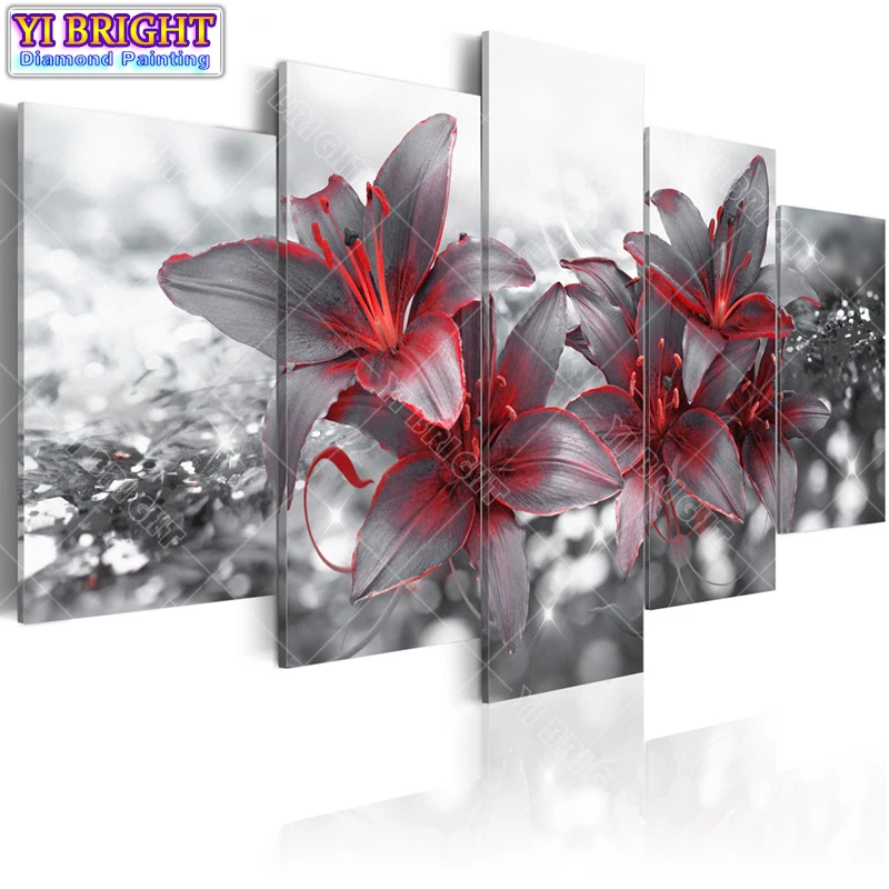 

5D Diy Round Diamond embroidery Colors Magnolia 5pcs Multi-picture Combination diamond painting Cross Stitch Rhinestone decor