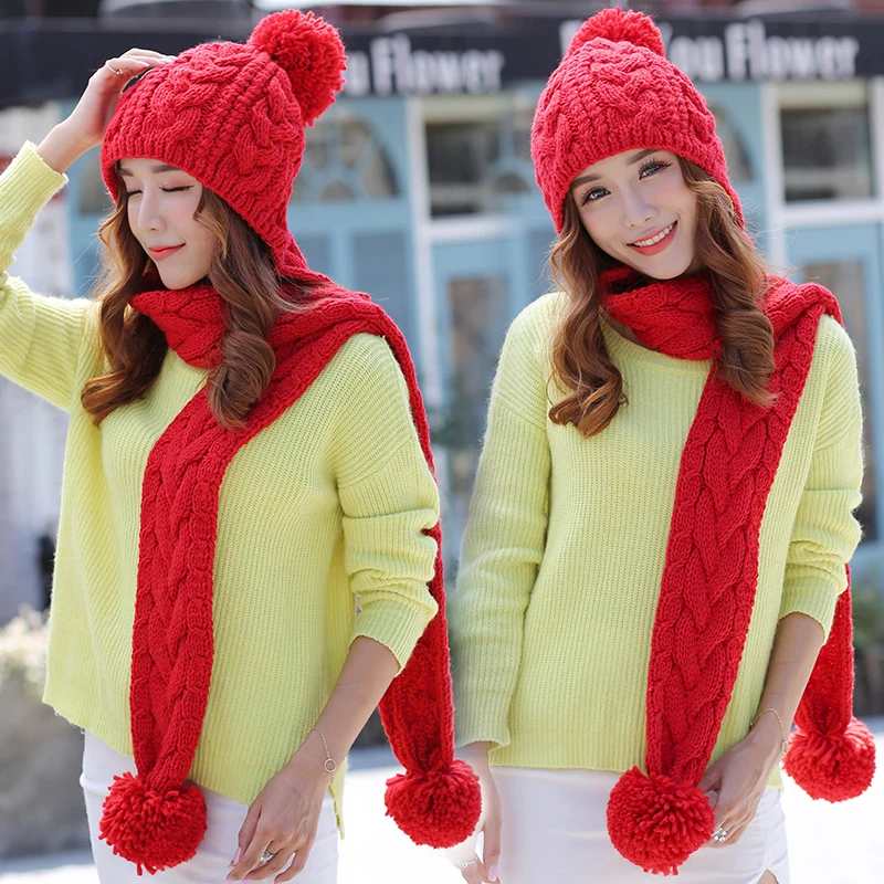 CIVICHIC корейский стиль для девочек милый теплый комплект крючком Кепки шапка шарф 2