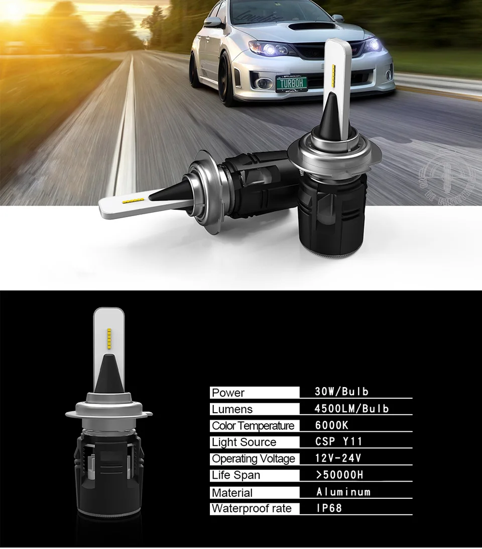 Со светодиодными кристаллами по бокам H7 canbus led H4 автомобилей головной светильник лампочка H1 H3 комплект лампы для передних автомобильных H8 H11 туман светильник HB3 HB4 9006 9005 12V 24V 9000LM 6000K