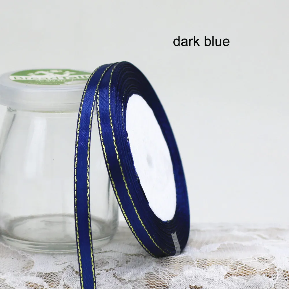 deep blue 25 ярдов атласная лента 6 мм Золотая корсажная лента для кромки ленты DIY для упаковки подарков Свадебные украшения принадлежности для скрапбукинга - Цвет: deep blue