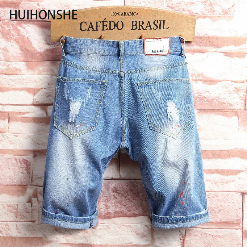HUIHONSHE новые мужские джинсовые шорты большого размера с дырками короткие джинсы