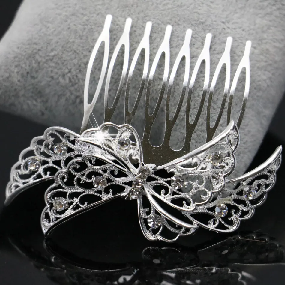 Trendy Hairwear Women Rhinestone Crystals Comb Flower Hair for Wedding Bowknot Jewelry Accessories Bridal | Украшения и