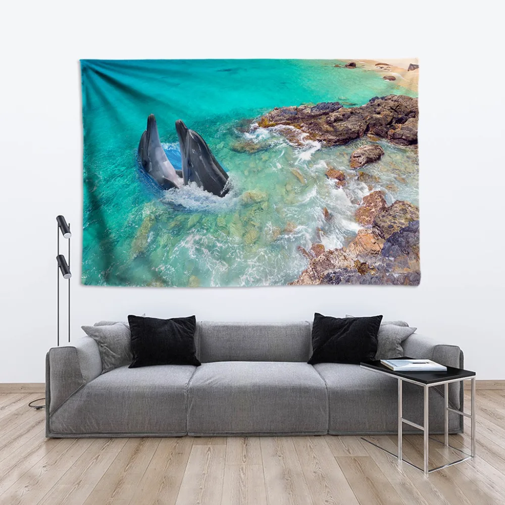 Морской Океан Дельфин гобелен пляжные пейзажи Мандала настенные Висячие хиппи