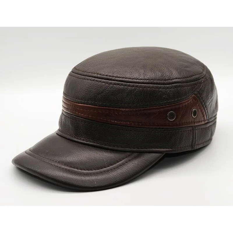 Gorras, зимние военные шапки Haisum, натуральная кожа, Мужская Военная кепка, шапка, лучшее качество, папа, Воловья кожа, для взрослых, одноцветная, регулируемая, Cs36 - Цвет: Коричневый