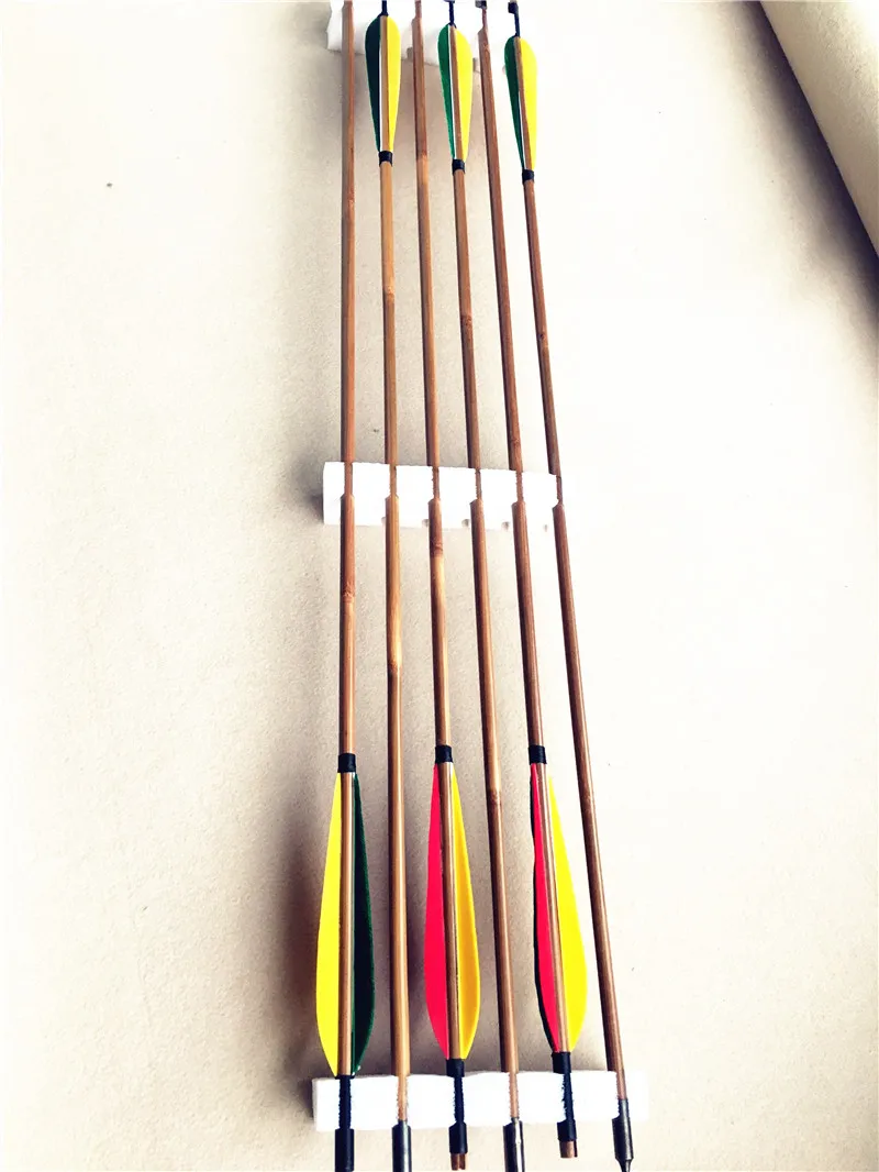 12 шт. Бамбуковая Стрела 3 цвета перья ручная работа стрельба из лука бамбуковые