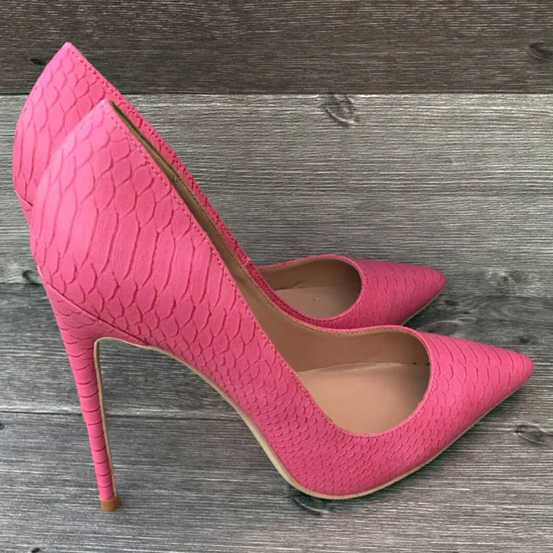 Pink 12cm Heels Veowalk/ярко-розовые женские пикантные туфли на высоком каблуке с вышивкой под крокодиловую кожу; Брендовые женские туфли-лодочки на шпильке с острым носком; обувь для вечеринок без шнуровки - Цвет: Pink 12cm Heels