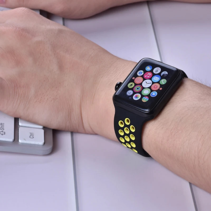 Гибкий дышащий силиконовый спортивный ремешок для apple watch серии 5 2 3 4 42 мм 38 мм ремешок для Nike+ apple watch 5 4 40 мм 44 мм