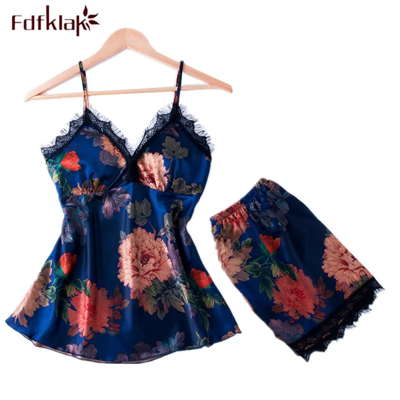Летняя Пижама Fdfklak с принтом женская шелковая одежда для сна пикантная кружевная