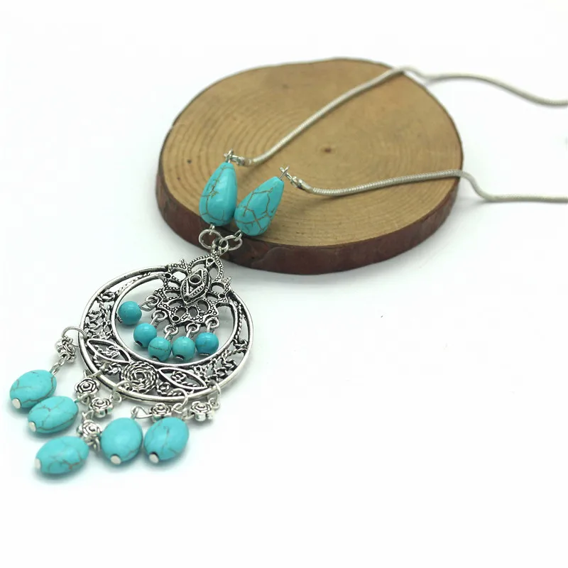 Olaru Brand Vintage Jewelry Natural Stone Bead Flower Pendant Maxi Neckalce Ethnic Long Choker Necklaces For Woman Accessories | Украшения
