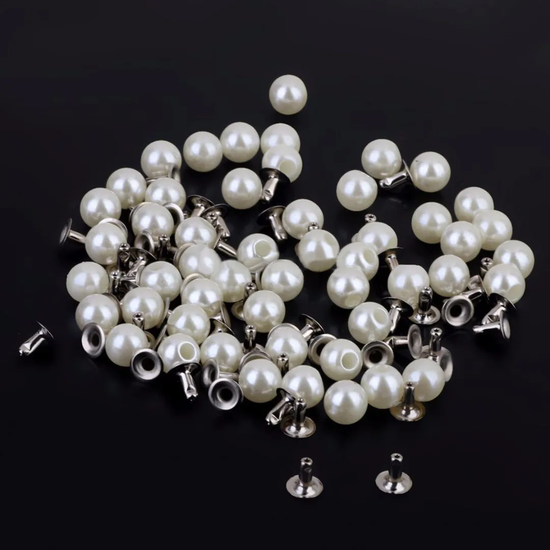 New 100pcs Pearls Rivets Studs 6mm for DIY Leather Bag Shoes Clothes Decoration